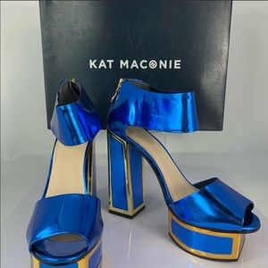 Kat Maconie blue and gold platform heels